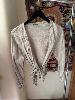 Homefrocks linen wrap jacket in Willow